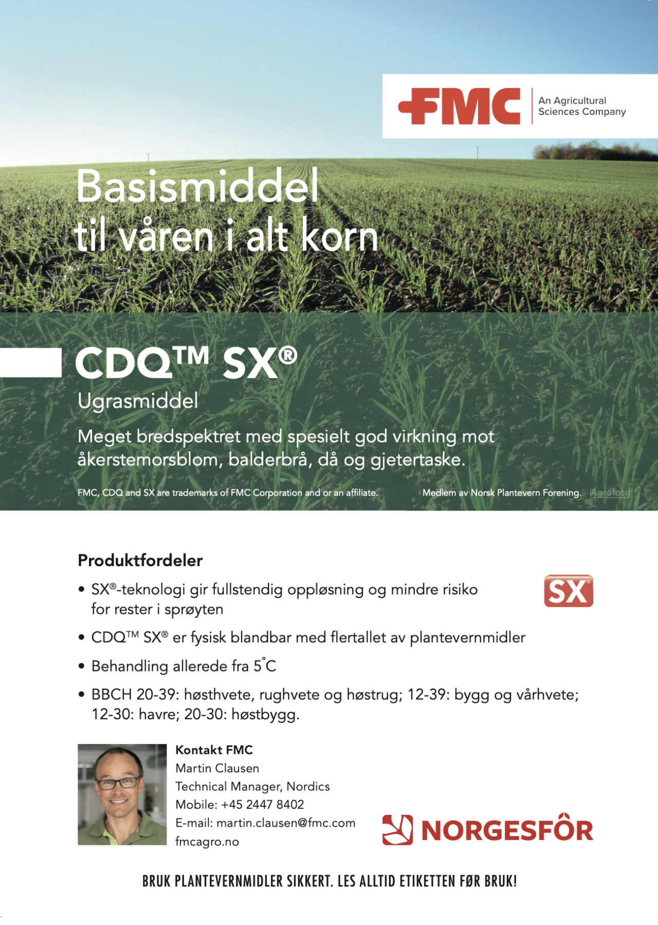 Annonse, CDQ SX - Basismiddel til våren i alt korn, behandling allerede fra 5°C.