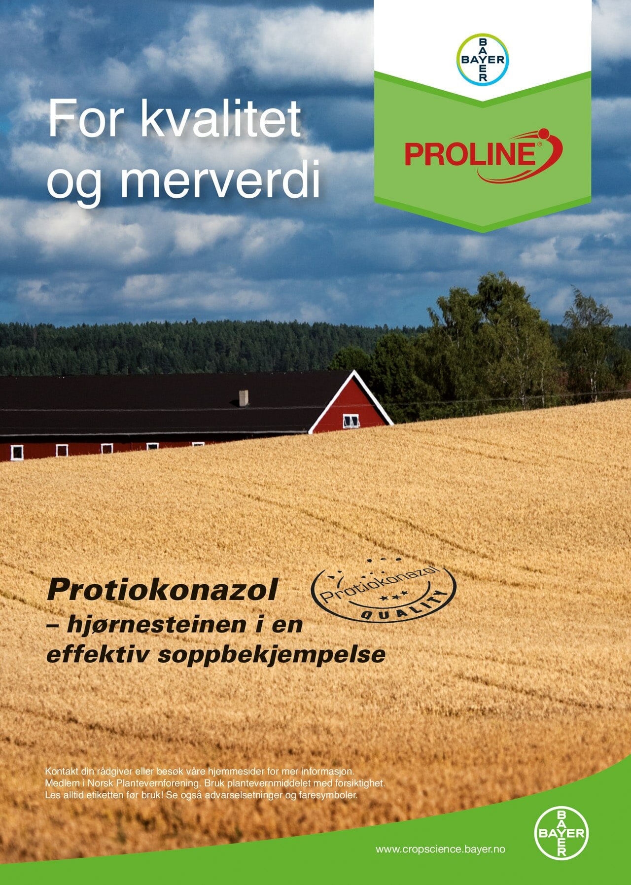 Annonse, Proline - mot soppsykdommer i bygg, havre, høst- og vårhvete, rug, rughvete, raps og rybs.