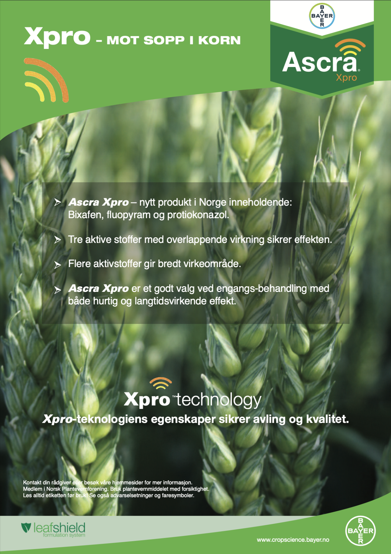 Annonse, Ascra Xpro - mot sopp i korn, flere aktivstoffer gir bredt virkeområde.