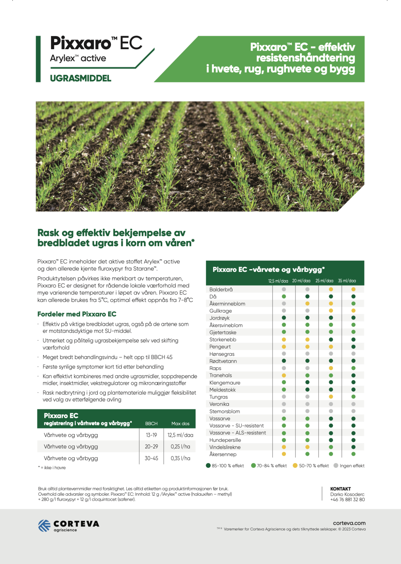 Annonse,  Pixxaro EC Effektiv rask og effektiv bekjempelse av bredbladet ugras i hvete, rug, rughvete og bygg om våren.