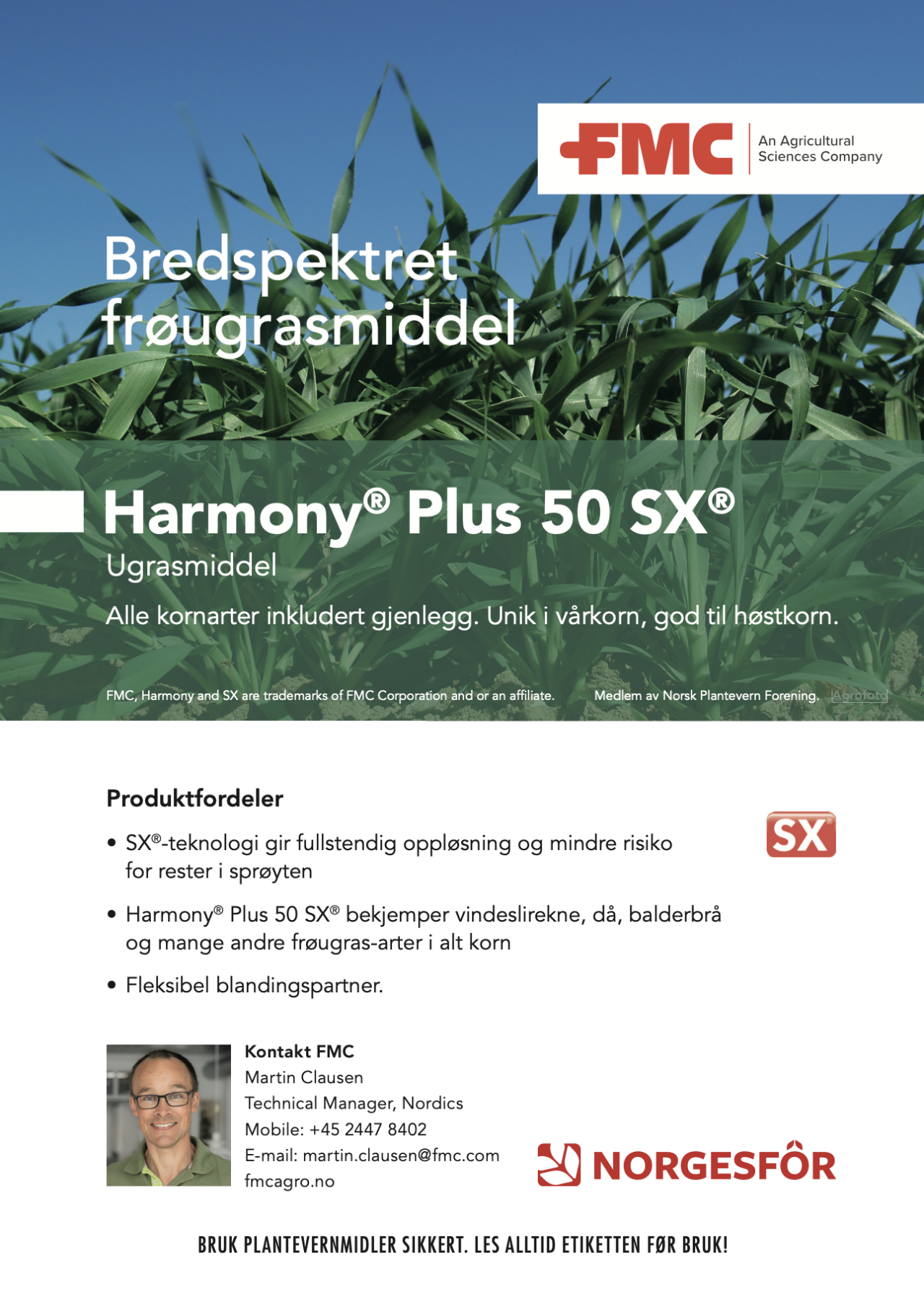 Annonse, - Harmony Plus 50 SX et bredspektret frøugrasmiddel.