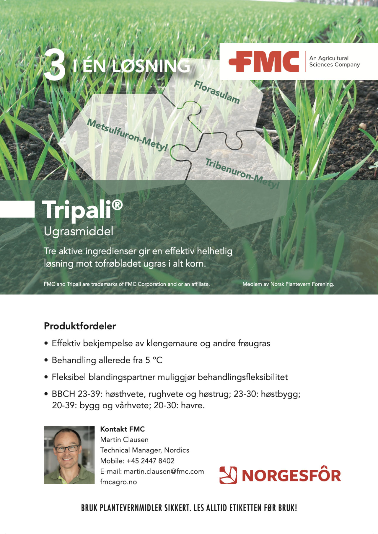 Annonse, Tripali - Ugrasmiddel tillatt brukt i høst- og vårhvete, rug, rughvete, bygg, høstbygg og havre.